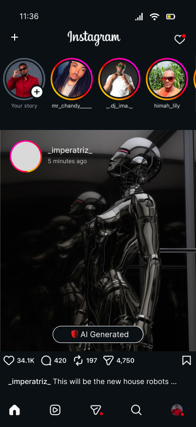 AI detection in social feed