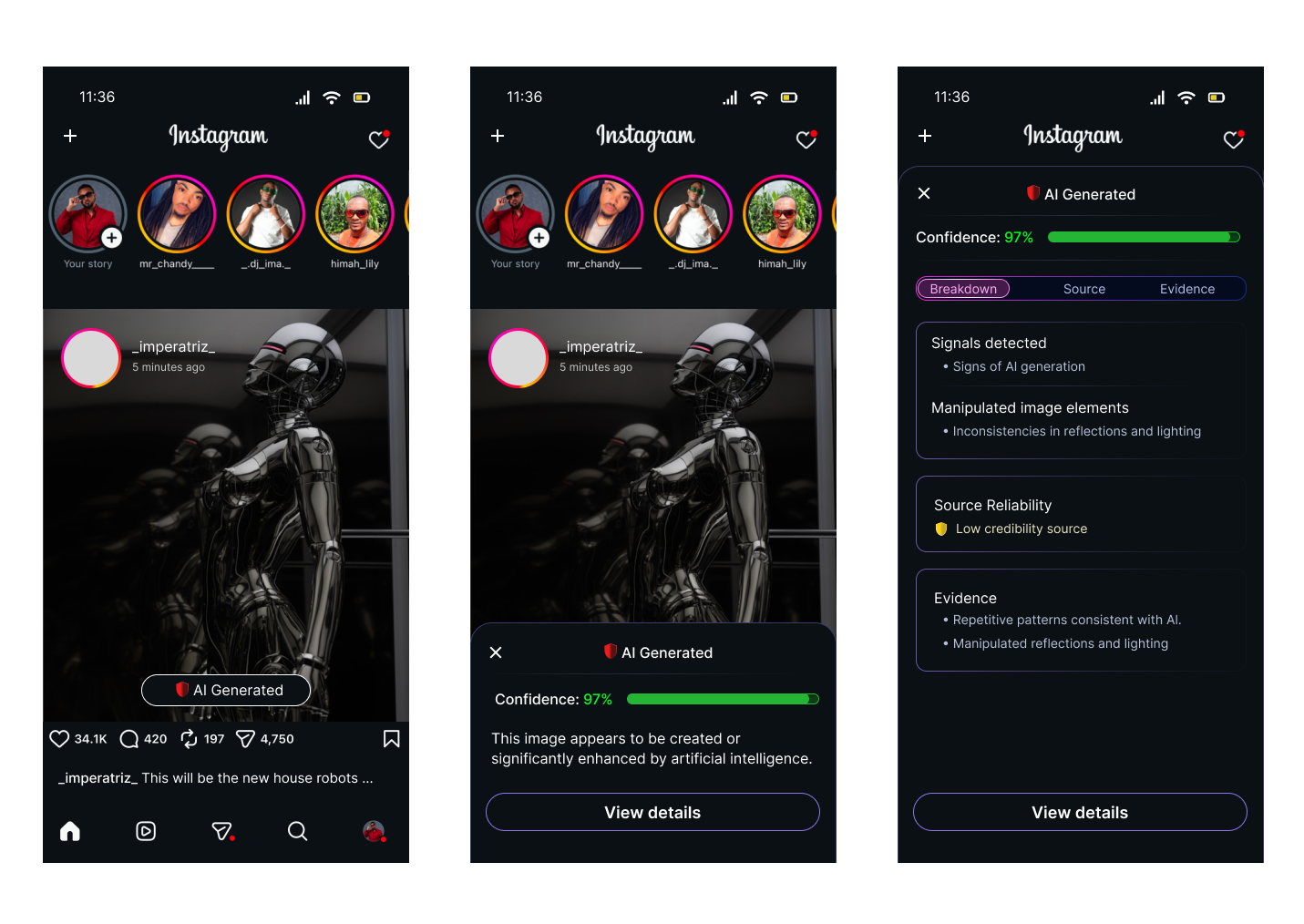 High-fidelity feed layer UI