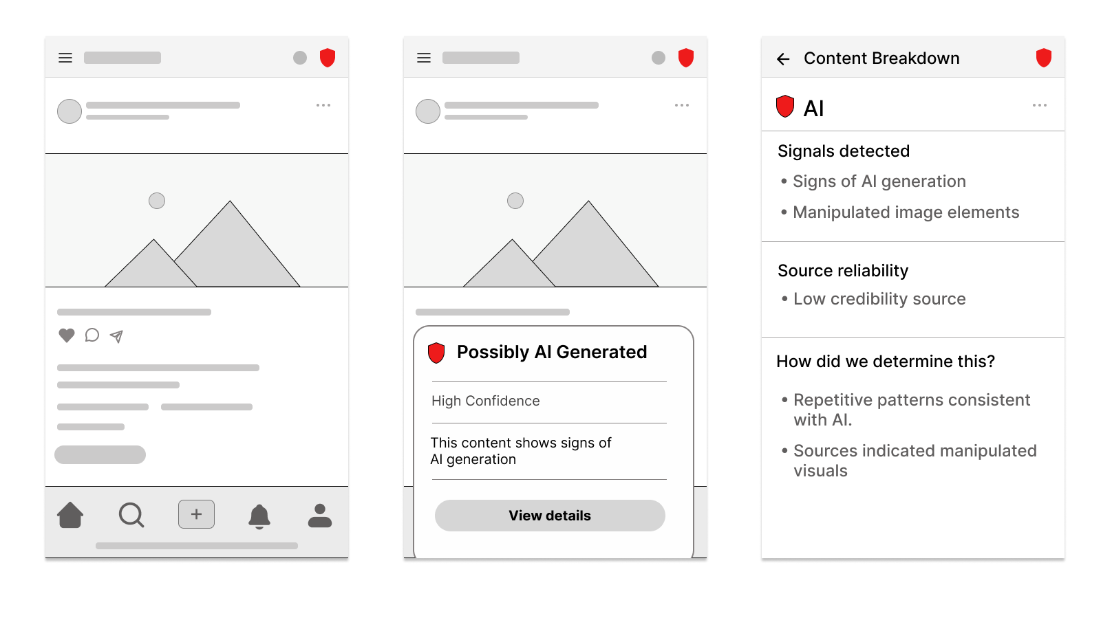 Low-fidelity feed detection wireframe