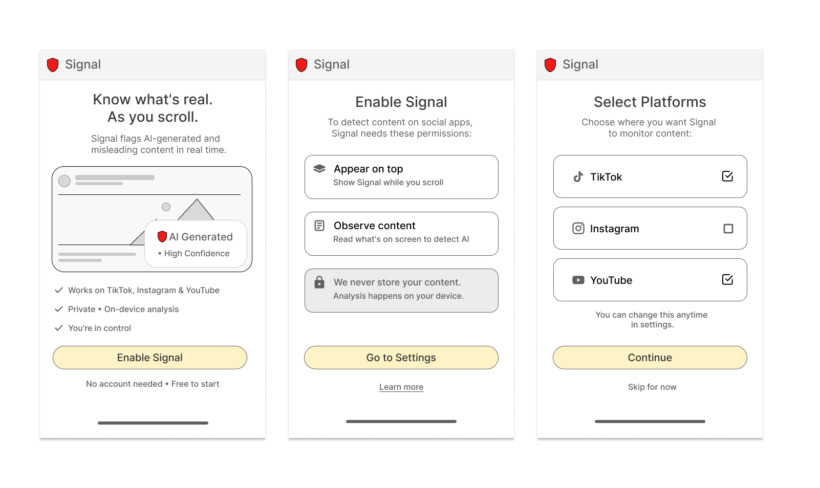 Low-fidelity onboarding wireframe